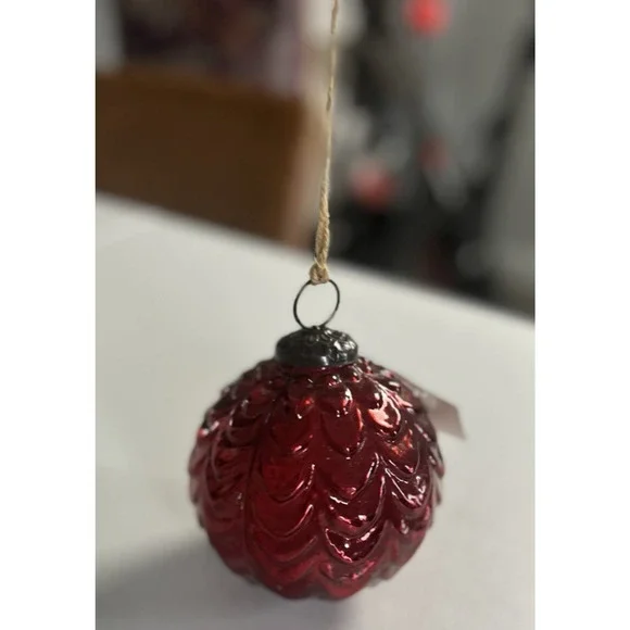 NWT Pottery Barn Red Oversized Embossed Sphere Red Ball Ornament Mercury Glass - Picture 1 of 6